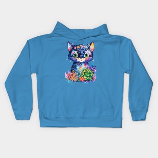 Cute Cat with Succulents Doodle Kids Hoodie